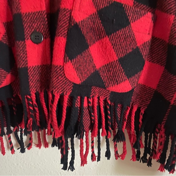 Vintage 80s Sportable Red and Black Plaid Wool Fringe Small/Medium Jacket - Picture 2 of 4